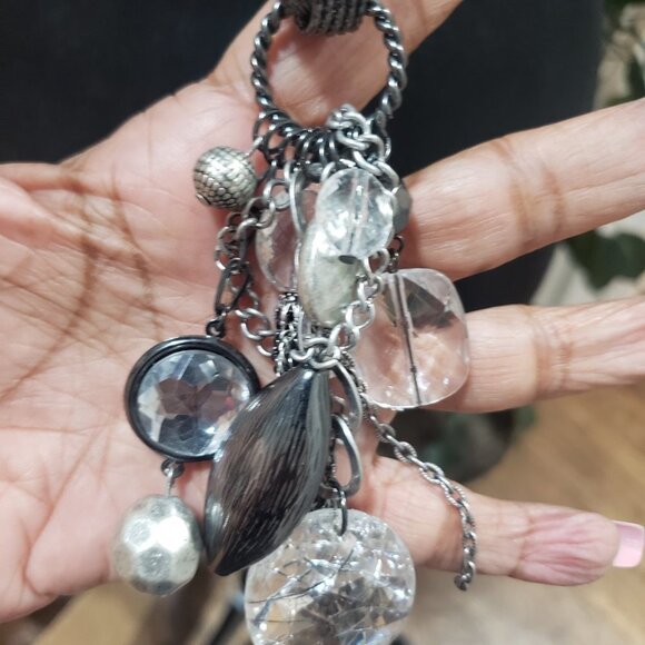 New York Womens Fashion Silver Tone Chain Clear Rhinestones Beads Long Necklace - Picture 5 of 7